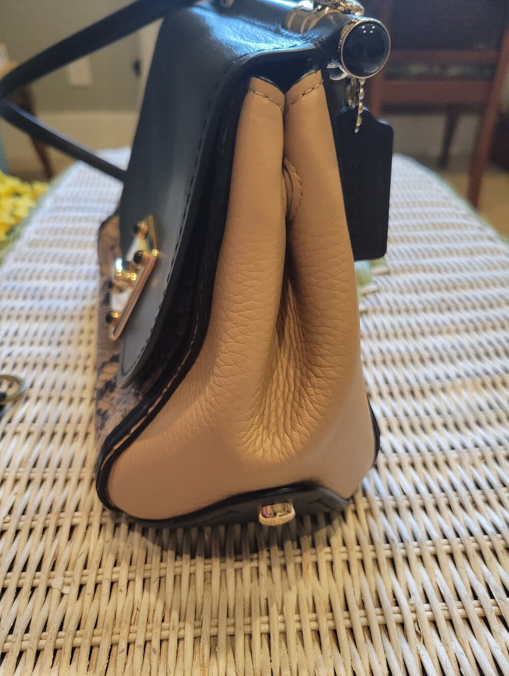 Coach Black And Tan Drifter Snake Print Bag Purse Removable Shoulder Strap - Picture 7 of 13